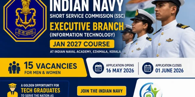 Indian Navy SSC IT Recruitment 2026 — Apply Online for 15 IT Officer Posts